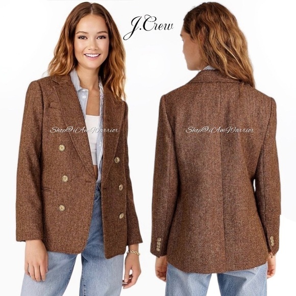 J.Crew hazelnut brown herringbone double breasted Moon English wool blazer - Picture 3 of 16